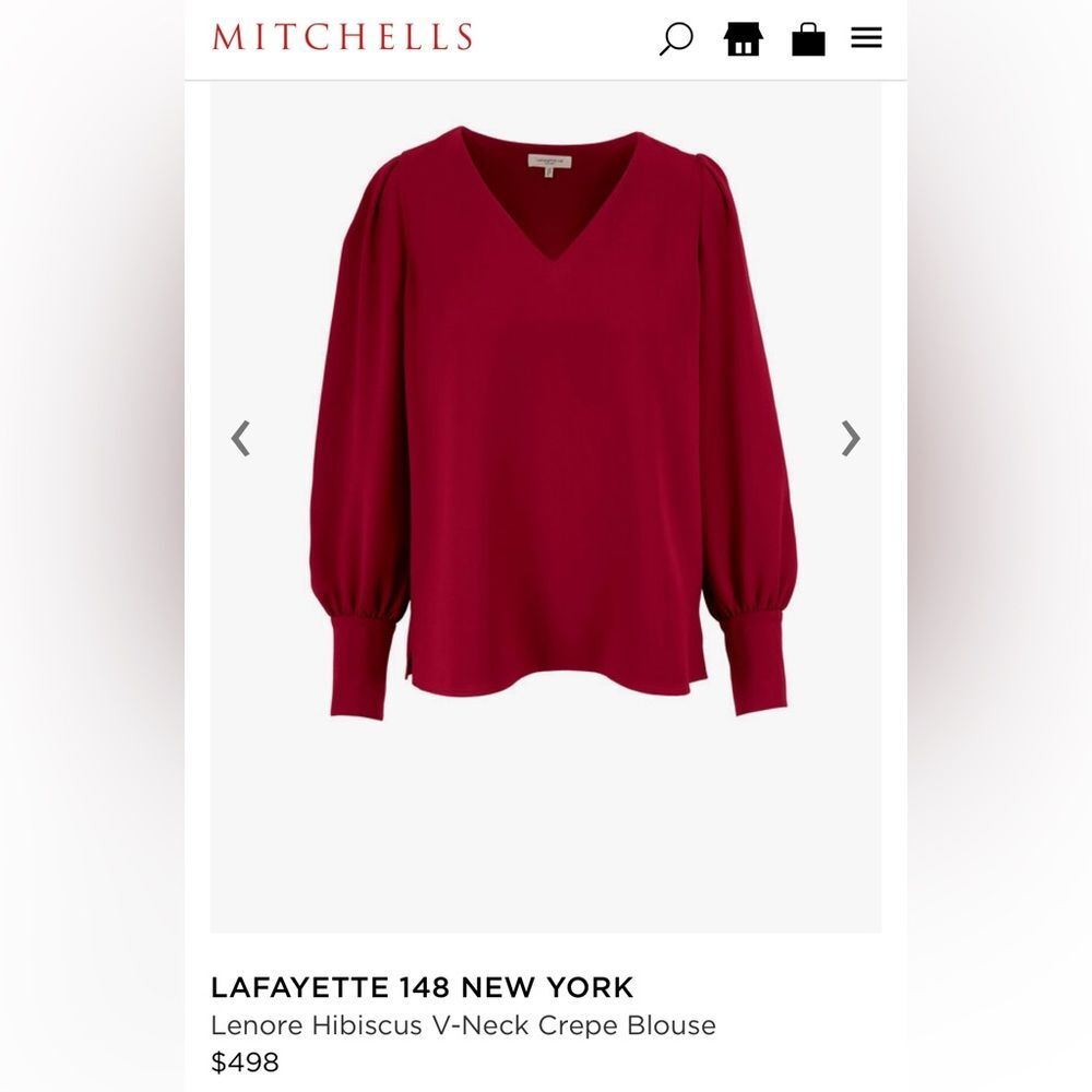 Lafayette 148 Lenore Hibiscus V-Neck Crepe Blouse Puff Sleeve Button Cuff  Small